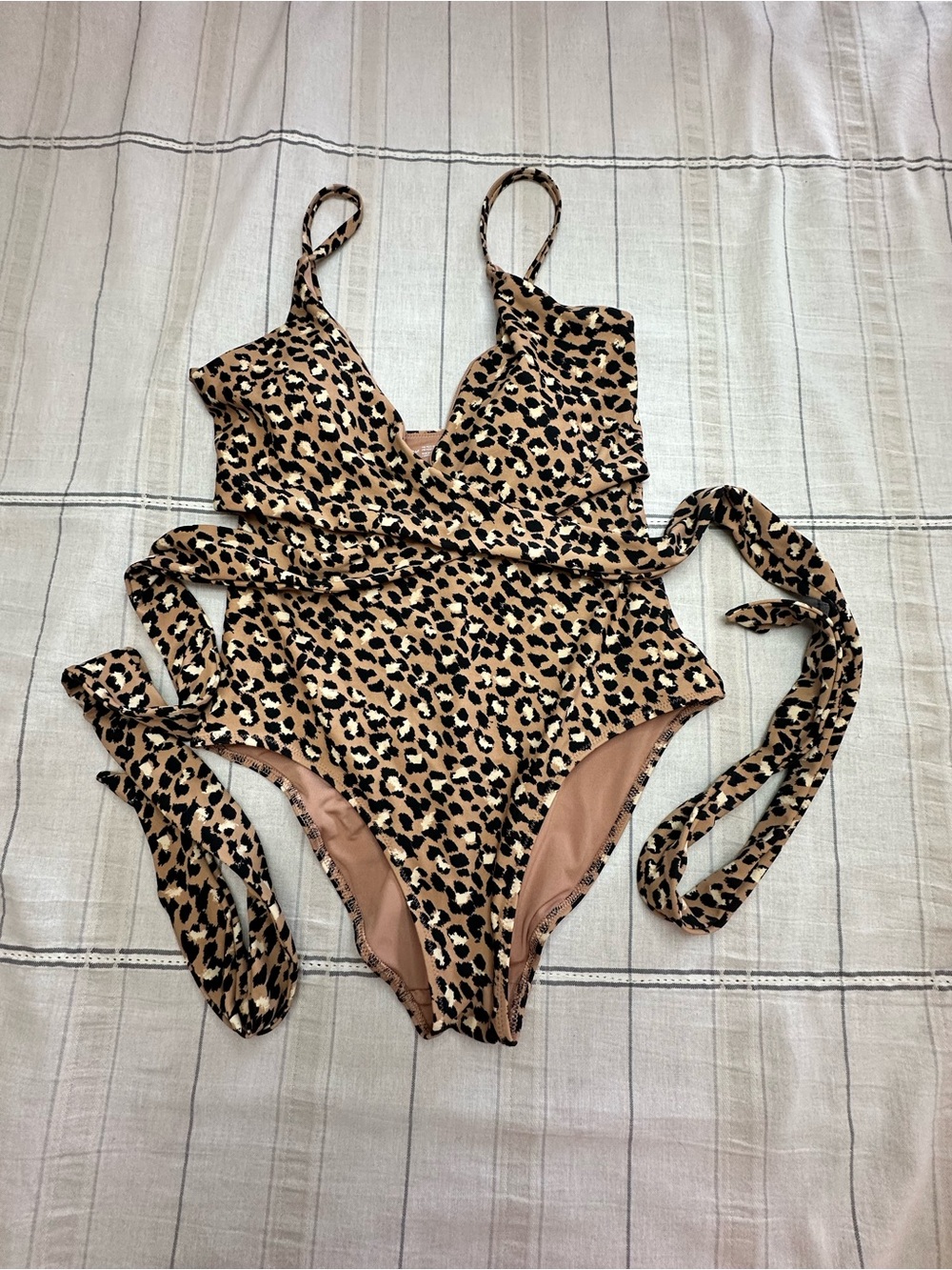 aerie Leopard-Trim One-Piece Swimsuit - Tan & Black